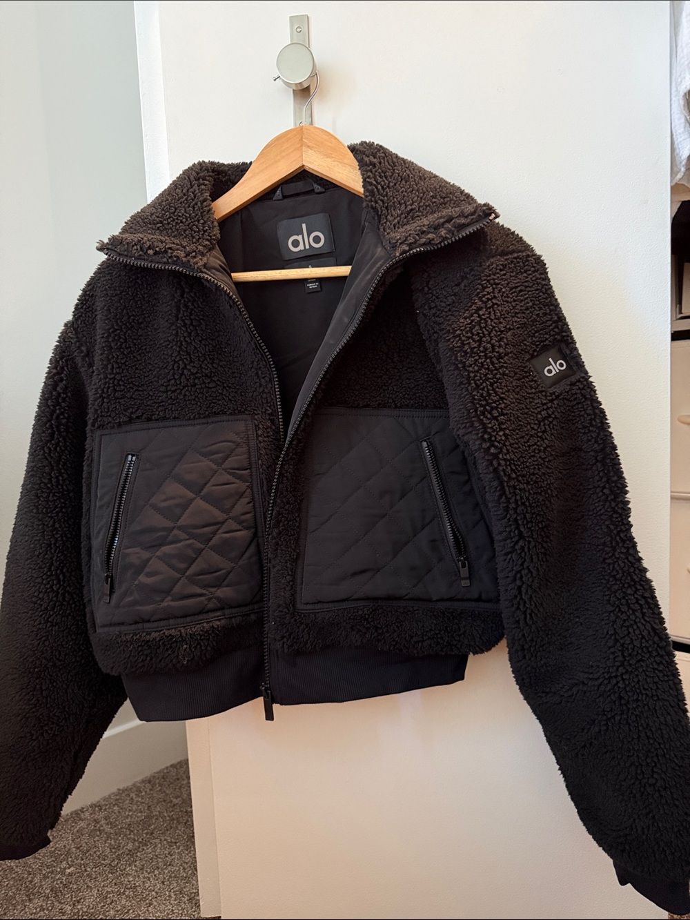 ALO Yoga Black Sherpa Zip-Up Jacket